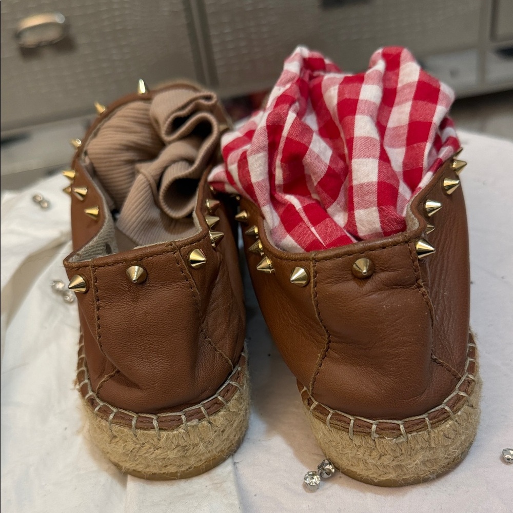 Brown Leather Kids Moccasins with Gold Studs